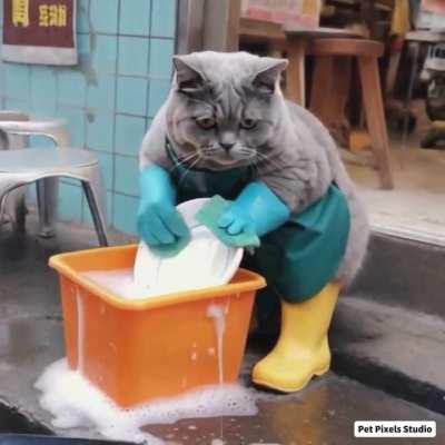 Cats Helping With the Dishes