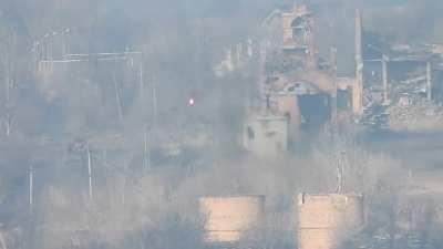 An ATGM hit a gap in the wall, where, as stated in the video, there was a machine-gun point. March 2022, Ukraine, exact location unknown.