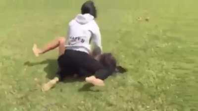 Chick fight ends with a submission