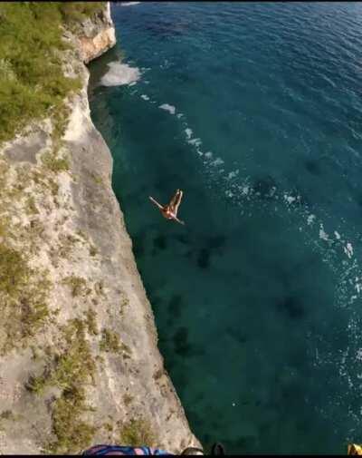 If your friend jumped off a cliff would you put a camera in your mouth and do it with him? Via IG @robert.wall @owenweymouthcliffdive