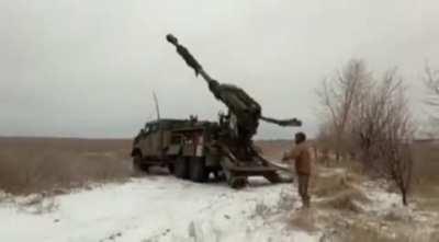 Ukrainian 2S22 Bohdana wheeled SPH operating in the Donbas region