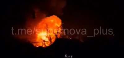 Russian storage base for Shahed UAVs exploding in Oktyabrsky, reportely hit by Ukrainian R-360 