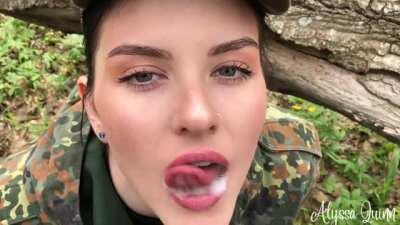 Army Girl Swallowing Thick Cum