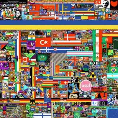 O 1o dia do r/place em um minuto. Nossa bandeira foi de ruim pra bom pra ruim de novo?