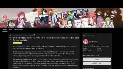 r/animemes bans the T word. ME: