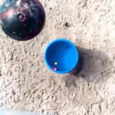 A metal ball dropped in a bucket of water