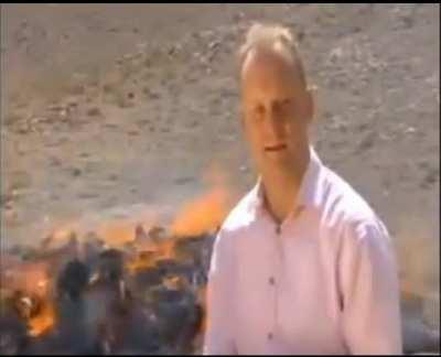 BBC News reporter got high because tons of drugs burning behind him