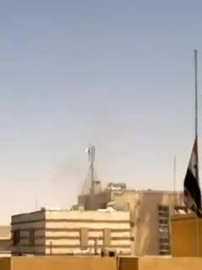 SAA sniper gets blown off a building by an explosion. 2012 Al-bab, Aleppo Syria