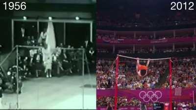 The progress gymnasts have made in 56 years. 1956 Olympics vs 2012 Olympics