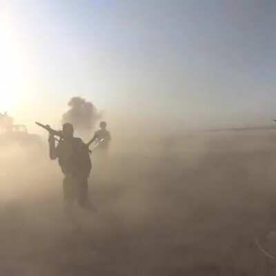 Soldiers run from ISIS car bomb. Badass takes it out with a single accurate RPG shot.