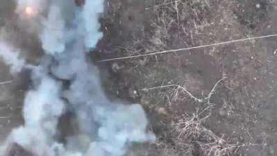 Ukrainian Drone Grenade Drops on Russian Infantry. Ukraine, Winter 2023/4.