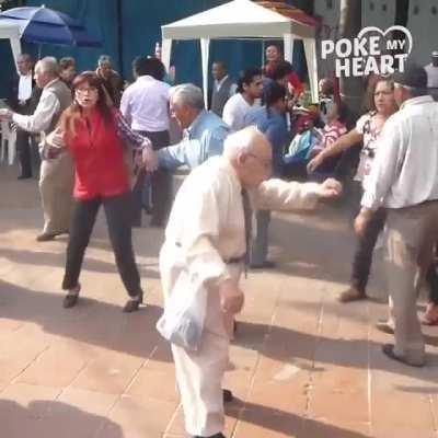 Grandpa Tosses Away Canes and Dances to the Music