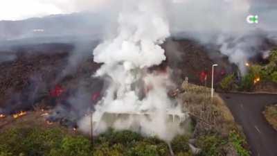 pools starting to boil like a kettle, after a volcano erupts near them