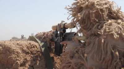 Sniper shoot corpulant soldier sending him roll down the mountain.