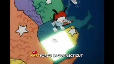 Watch Wakko's America and just watch him hop around after Saint Paul and the good ol clam chowder state Maryland.