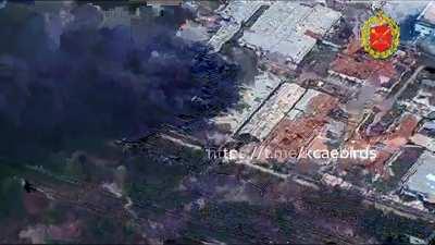 Russian airstrikes on warehouses allegedly being used for storage of Ukranian armored vehicles. Kupyansk