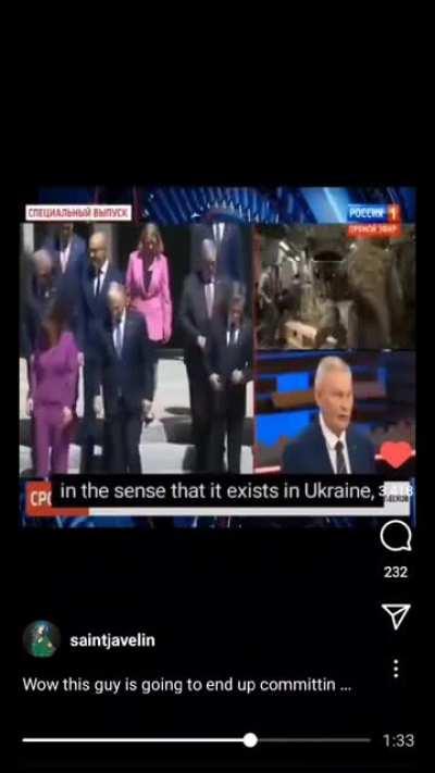 Russian analyst says on Russian TV that Ukraine is getting supplied higher end weapons, are more willing to fight to the last man, Russia is isolated and fighting against the world, and should reconsider their position.