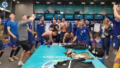 Team Slovakia celebrating the win against Poland with some folk music