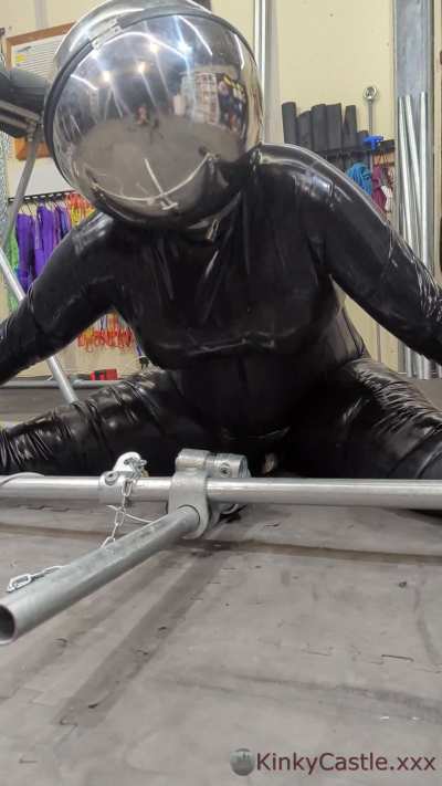 Rubberdoll in a steel ball hood, immobilised on a full power hitachi. [OC]