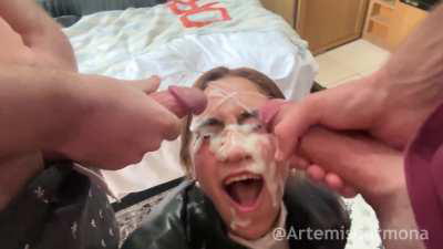 epic triple facial cumwalk in London - Artemis Carmona