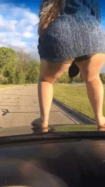 WCGW twerking on the car bonnet