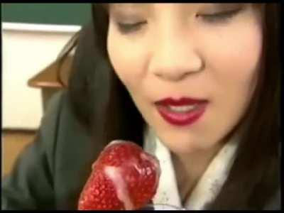 Cum eating Teacher snacks on strawberries [MM-13]