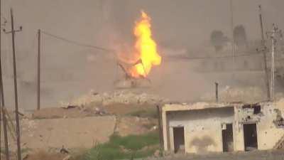 M1 Abrams hit by ATGM in Ramadi 2015