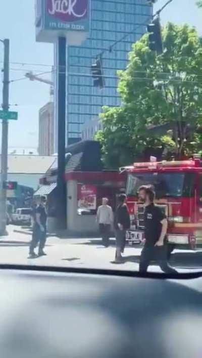 Vigilante saves us from a main character standing in front of a firetruck and blocking it.