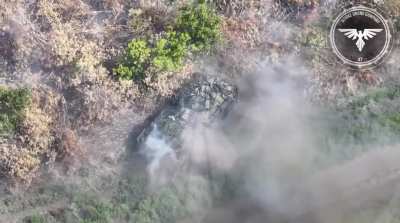 UA 47th Mechanized Brigade's &quot;Strike Drones Company&quot; posted video showing the destruction of a Russian BTR (armored vehicle), hit by artillery and FPV drone strike, which ultimately burns before reaching its objective. (See story in comments) Published Au