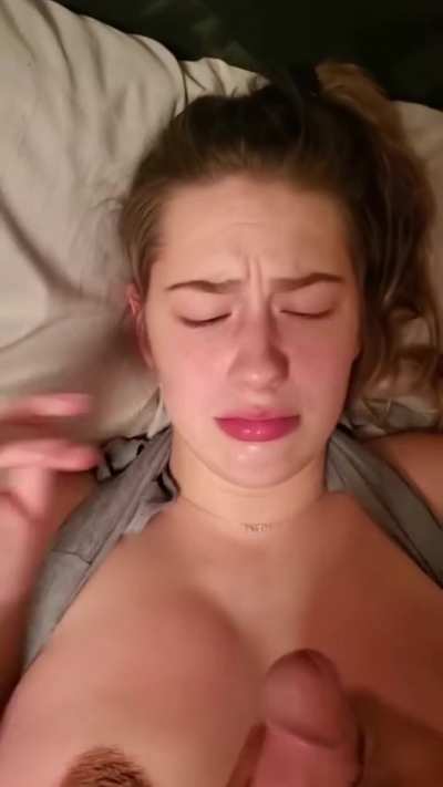 She’s not a fan of cum but she takes it on her face anyway.