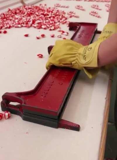 Chopping peppermint candy