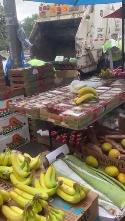 NYC Sanitation trashing an entire stall of fresh fruit & veg because the vendor was unlicensed