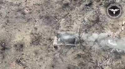 Ukrainian 47th Assault Brigade observation drone directing FPV attacks on a Russian assault squad dismounted from a Desertcross haeavy-duty golf cart