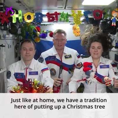 Cosmonauts Sergei Prokopyev, Anna Kikina, and Dmitri Petelin decorated the International Space Station (ISS) ahead of the New Year's Eve.