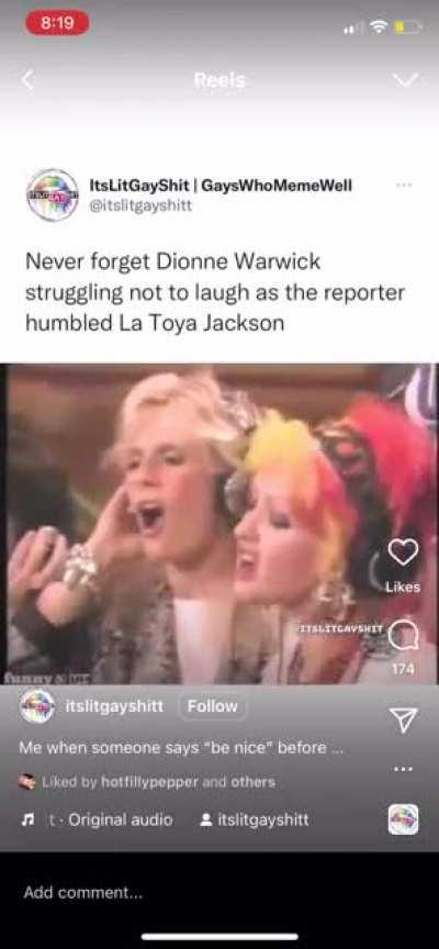 Dion Warwick laughing at reporter humbling La Toya Jackson