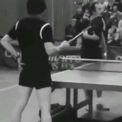 Table tennis match in the Netherlands, 1979.