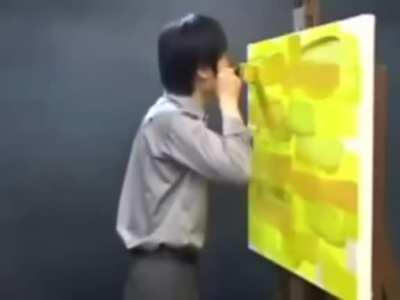 man doing this to yellow paint.