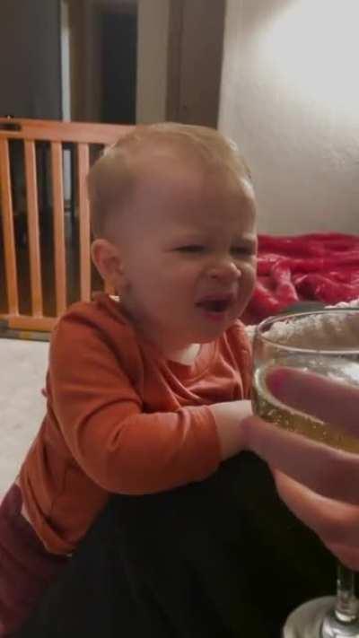 Our son wasn’t a big fan of sparkling apple juice.