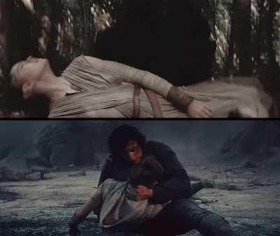 The first and last time they see each other, Ben has an incapacitated Rey in his arms...