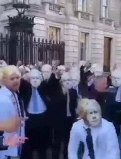 People Dressed As Boris Johnson Gather For Party Outside Downing Street