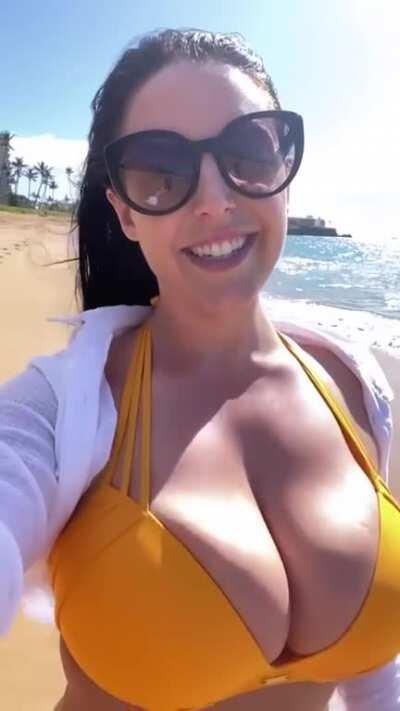 Angela White walking in slow motion