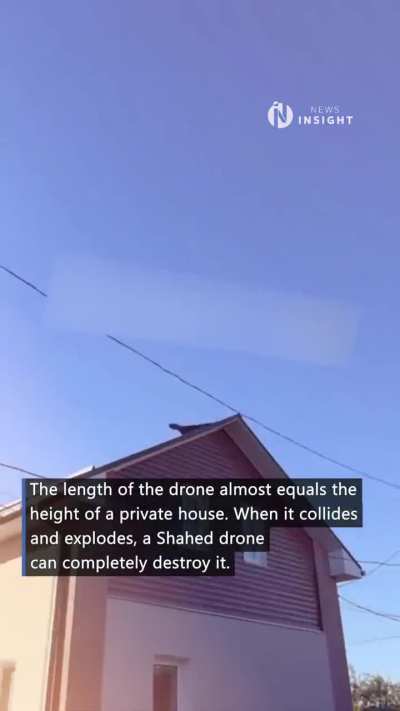 Ukrainians showed the size of a nearly undamaged Shahed drone used by Russia. The drone's length equals the height of a private house and can destroy it on impact. Ukrainian air defenses repel daily attacks, but Russia still uses foreign components in its