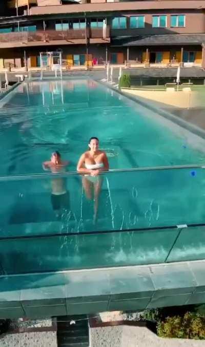 Pool with a view of the Dolomites in Italy