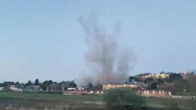 This is the moment an unexploded Second World War bomb was made safe in a controlled explosion in Exeter this afternoon.