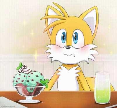 Tails' fav thing to do on a hot day? Eat mint choc ice cream! By manekipenguin