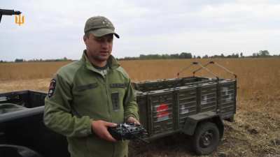 Sappers of the 1st security battalion of the Ukrainian Air Force used ground drones to to clear agricultural land of unexploded submunitions after shooting down Russian cruise missiles.