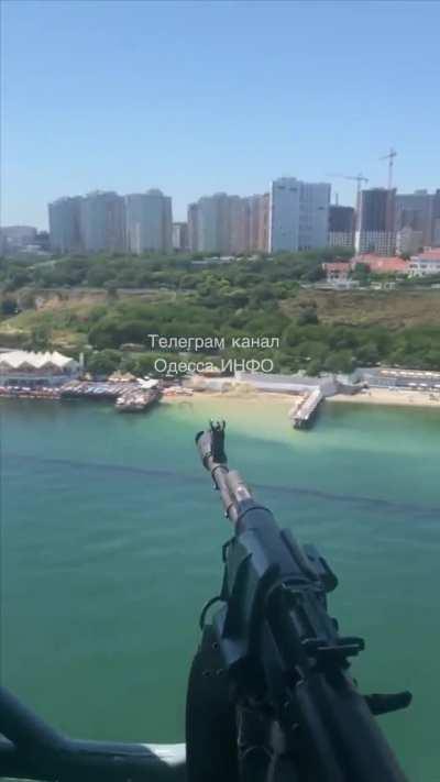 Ukrainian Mi-8 door gunner view of a patrol along the Odesa coast