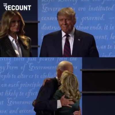 Trump and Biden greet their spouses post-debate