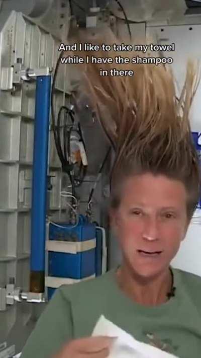 Washing hair in space