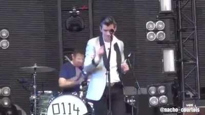 Alex Turner dancing but September sounds loudly in the background